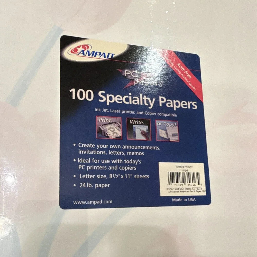 Lot of 2 Ampad PC Papers Tulips Specialty Acid-Free Paper 8.5x11 24lb 200 Sheets